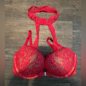 Victoria's Secret Very Sexy Choker Red Lace Bra with Sparkling Accents 32D